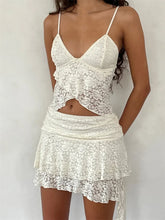 Lace Camis Spaghetti Strap Irregular Hem Tank V-neck Mesh See Through Summer Vest Crop Tops